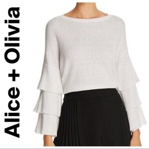 ALICE + OLIVIA “STORA” RUFFLE-SLEEVE MERINO WOOL